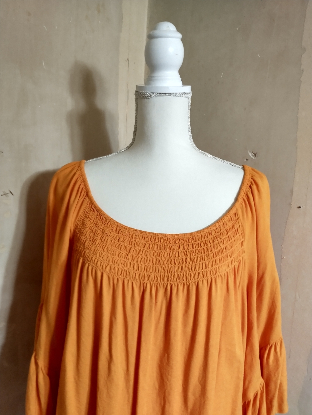 Cato Orange Linen Blend Peasant Top - Picture 5 of 9